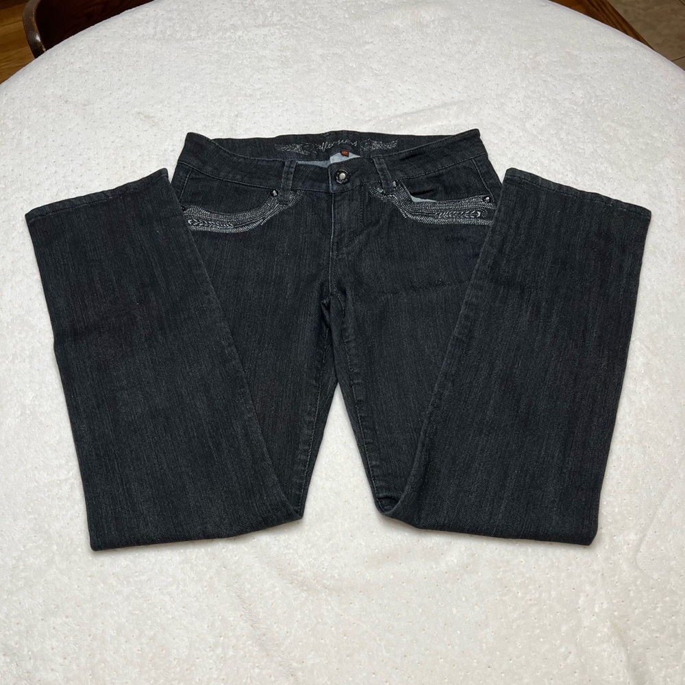 REFLEX medium wash denim straight leg jeans - silver embroidery size 11 juniors